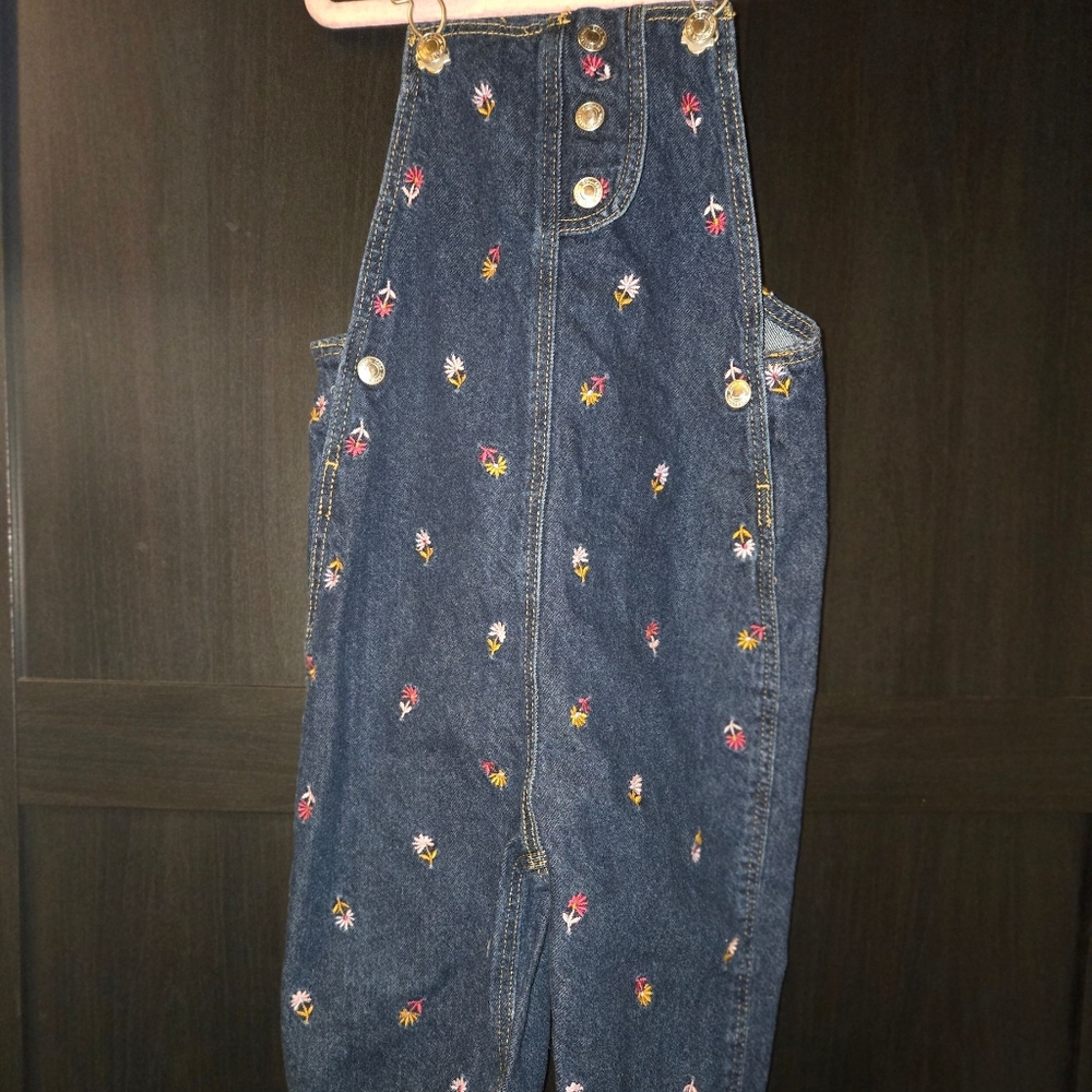 Zara Dark Blue Denim Overalls with Colorful Embroidery